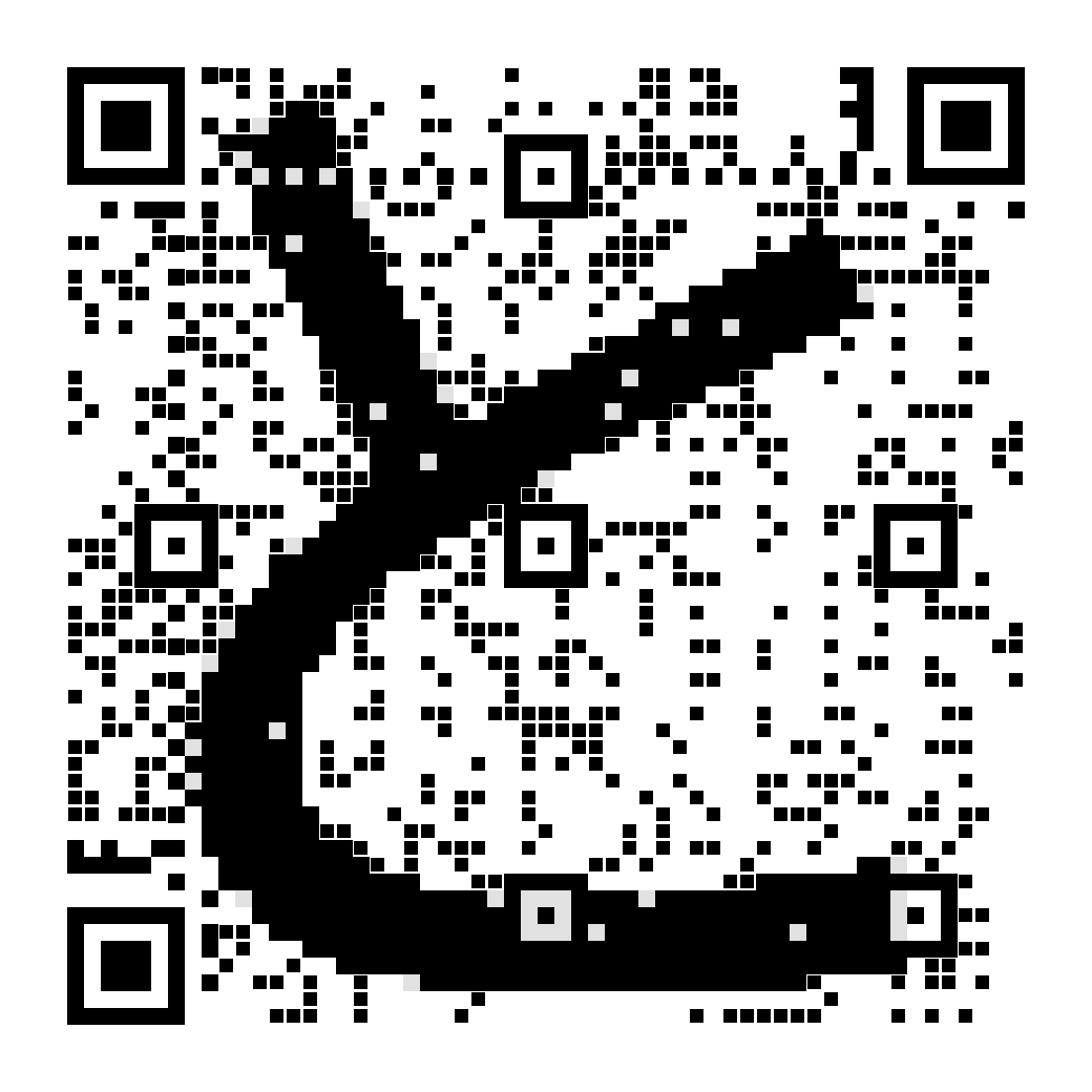 A QR code drawn as “と”